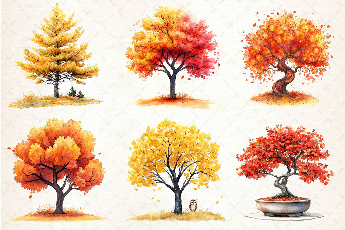 Watercolor Autumn Trees Clipart, an Illustration by Dream Creation (Photo 3 of 6)