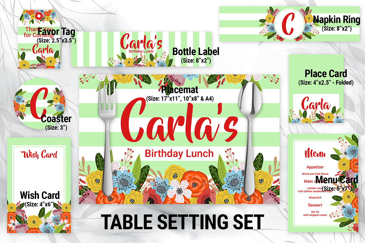 Flower Stripes Table Setting Set, a Templates & Theme by DickyJiang Illustrations (Photo 2 of 3)