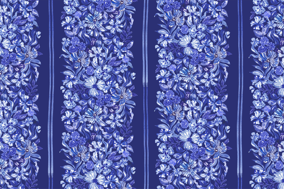 Blue Floral Vertical Seamless Border, a Pattern Graphic by SirenaArt (Photo 5 of 10)