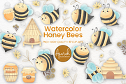Watercolor Cute Honey Bees Clipart, an Animal Illustration by creationsbyapuruh (Thumbnail 1 of 5)