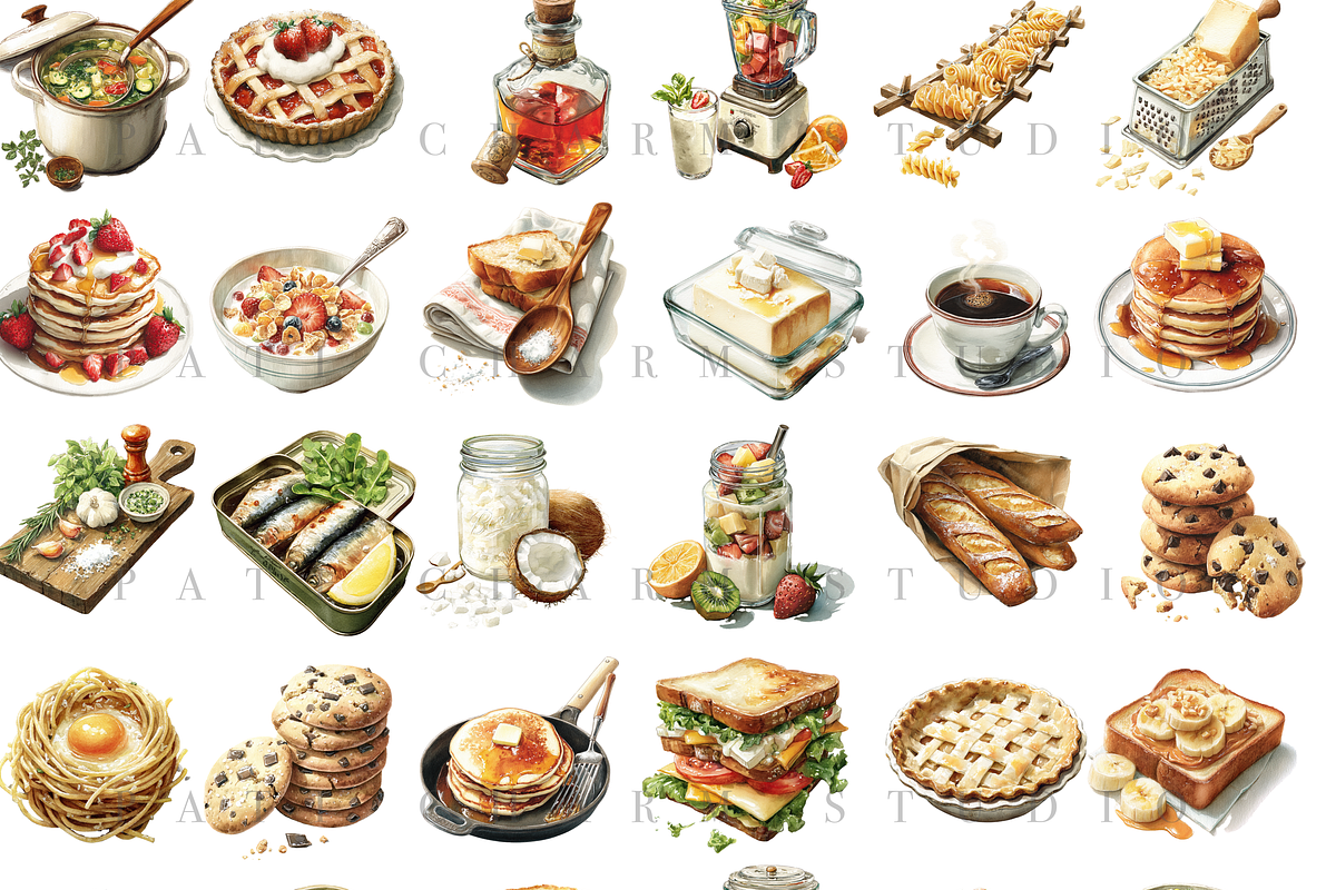200+ Watercolor Kitchen Clipart Set, a Decorative Illustration by Pati Charm Studio (Photo 2 of 13)