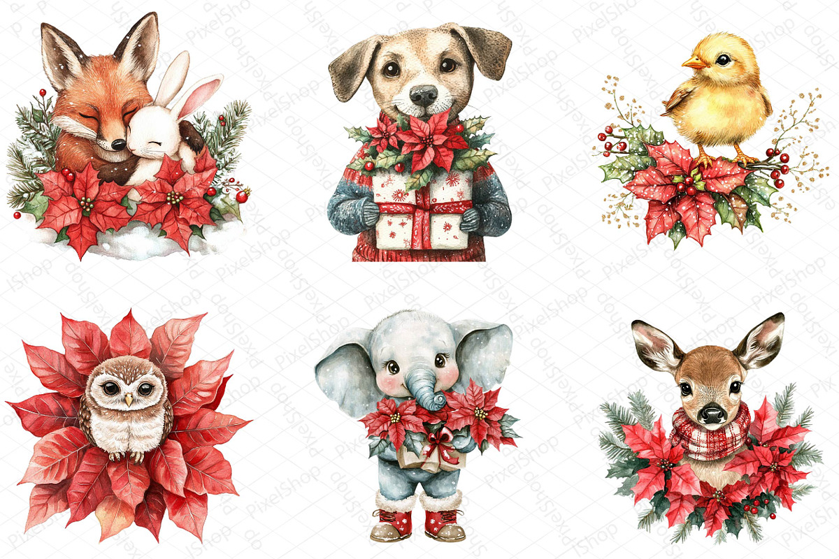 Christmas Animals and Poinsettia Bun, an Illustration by DreamPrint404 (Photo 4 of 5)