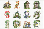 Garden Cottage Clip Art Watercolour, an Illustration by Sublimation Artist (Thumbnail 3 of 6)