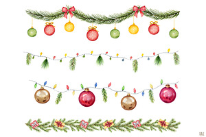 Festive Watercolor Holiday Borders.