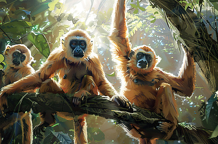A group of golden langurs huddled to, an Animal Photo by LOGOCREATIVE