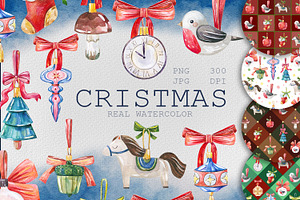 Vintage Watercolor Christmas Clipart
