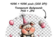 Funny Birthday Pig Clipart Cartoon, a Graphic by one-touch (Thumbnail 14 of 15)