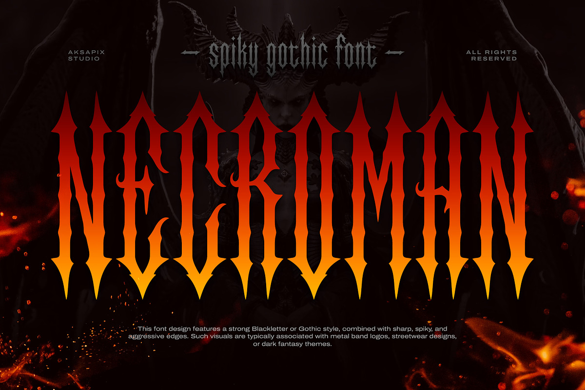Necroman - Spiky Gothic Font, a Blackletter Font by Aksapix Studio (Photo 1 of 8)