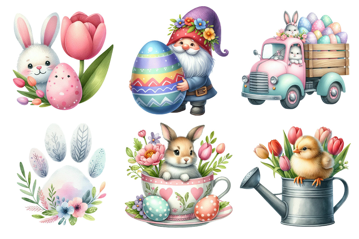 Happy Easter Watercolor Clipart, an Illustration by Daily.Designs (Photo 5 of 5)