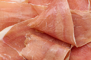 Thinly sliced dry-cured jamon or prosciutto ham., a Food & Drink Photo by ndanko