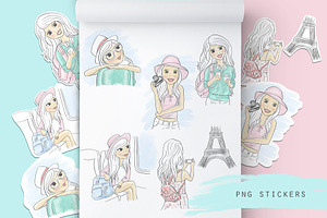 Travel girl, cute girl clipart