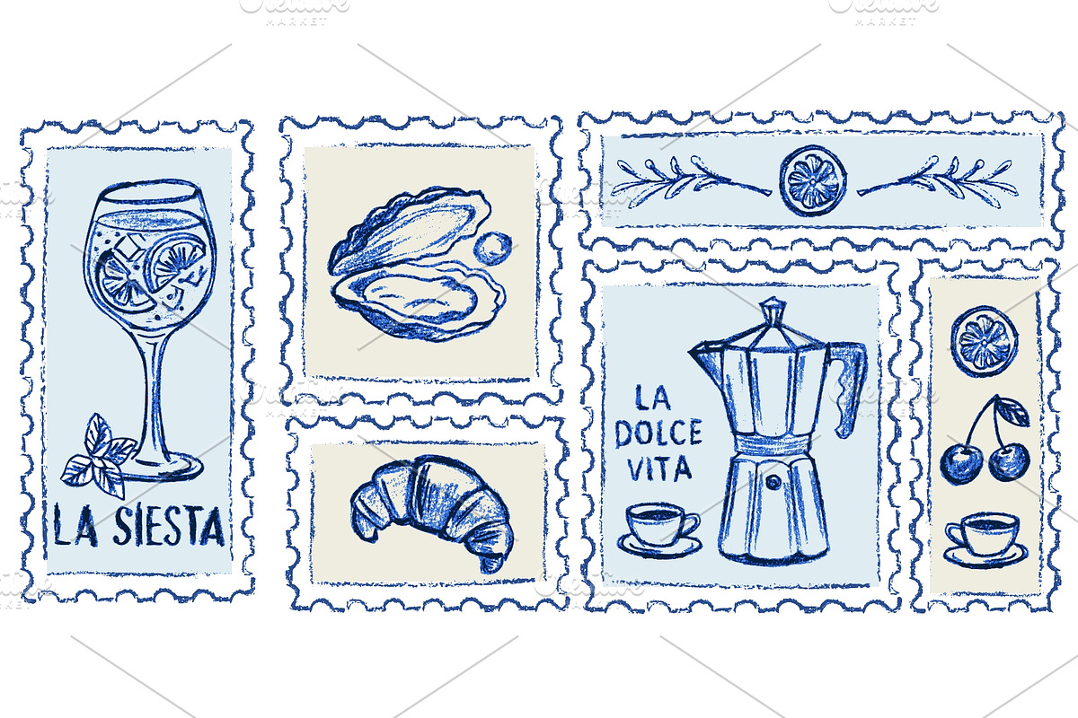 Hand drawn Amalfi coast postage, a Food Illustration by Zimages (Photo 1 of 3)