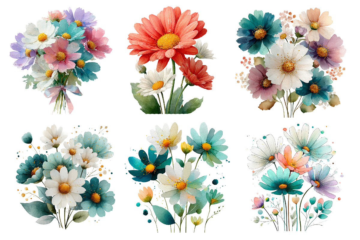 Whimsical spring daisy clipart, an Illustration by Designworld (Photo 2 of 4)