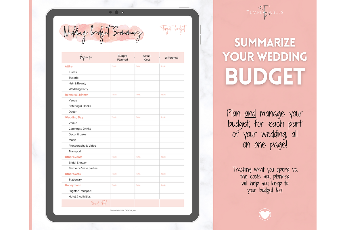 Wedding Budget Planner - Pink BUNDLE, a Templates & Theme by Templatables (Photo 3 of 10)