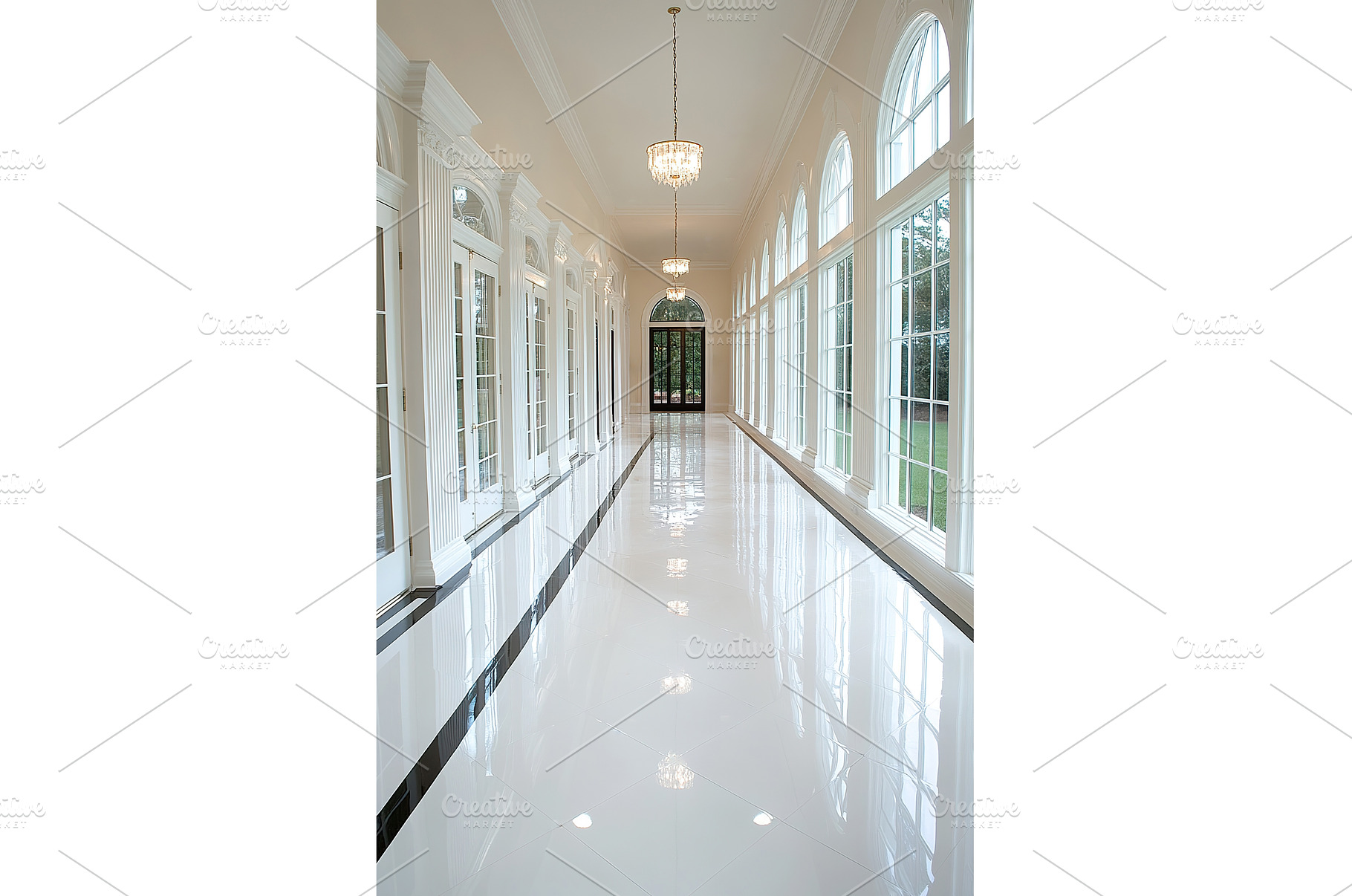 Elegant white hallway with marble, an Architecture Photo by Lermont51