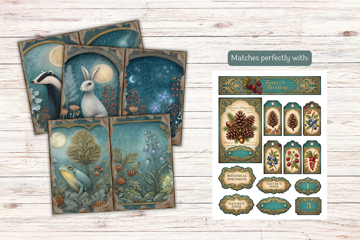 Moonlit Forest Junk Journal Pages, a Decorative Illustration by Print Haven Mochi Vintage (Photo 2 of 3)