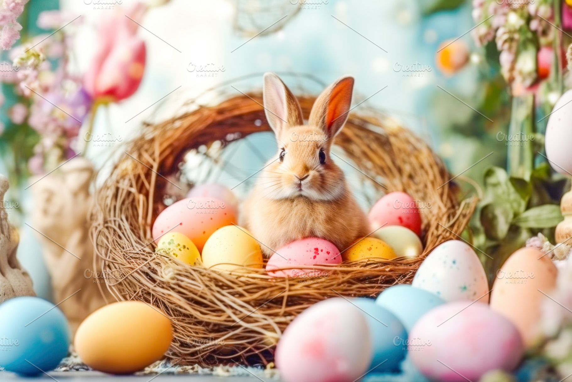 Easter bunny and Easter eggs, a Holiday Photo by MarBom