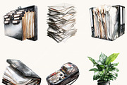 Watercolor Office Clipart Bundle, a Work Illustration by BusyDaydesign (Thumbnail 5 of 9)