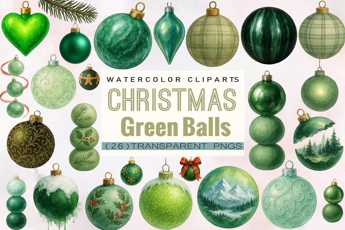 Green Christmas Balls Clipart Bundle, an Illustration by SVGArt (Photo 1 of 8)