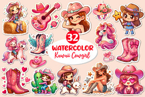 Kawaii Cowgirl Clipart Bundle, an Illustration by Dream Creation