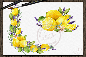 Watercolor Lavender Lemon Clip Arts