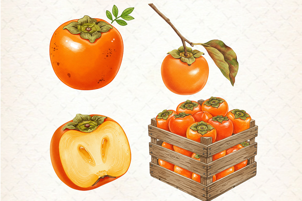 Watercolor Persimmon Fruit Clipart, an Illustration by Libby Wishes (Photo 5 of 5)