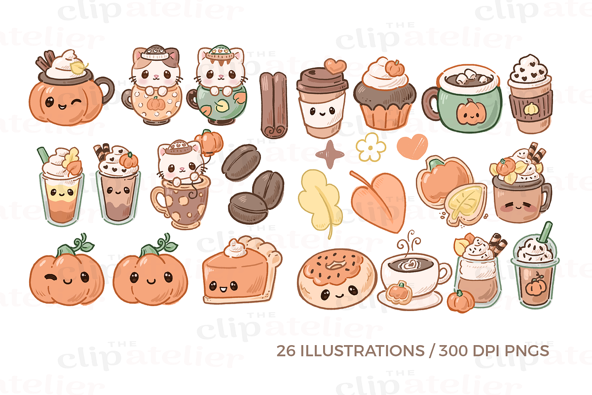 Kawaii Fall Coffee Clipart, an Illustration by TheClipAtelier (Photo 2 of 3)