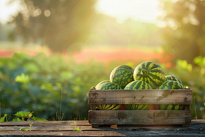 Watermelons in wooden crate, a Food & Drink Photo by AlyaAnd