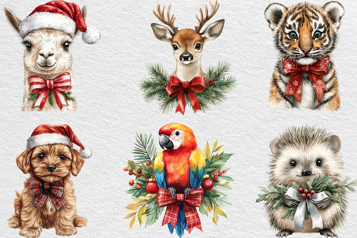 Cute Animal Christmas With Bow, an Illustration by Black Bird Studio (Photo 3 of 6)