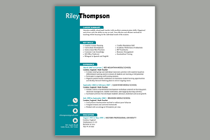 Teal Teacher Resume Template