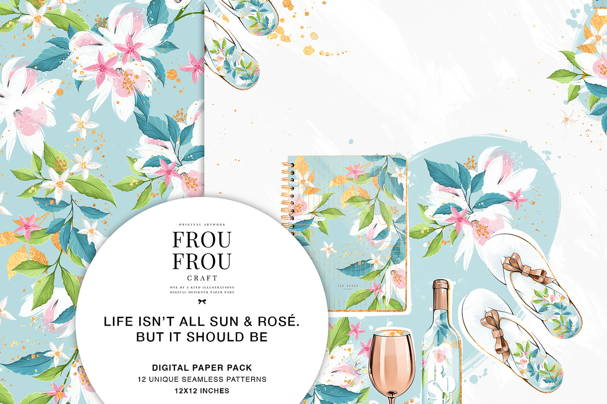 Summer Rose Gold Floral Paper Pack, a Pattern Graphic by Frou Fou Craft (Photo 2 of 7)