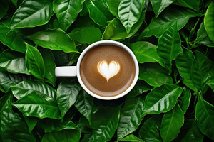 Coffee cup with heart design nestled, a Photo by Pavel_design