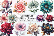 Watercolor Glitter Flowers Clipart, an Icon by CraftArtStudio (Thumbnail 1 of 6)