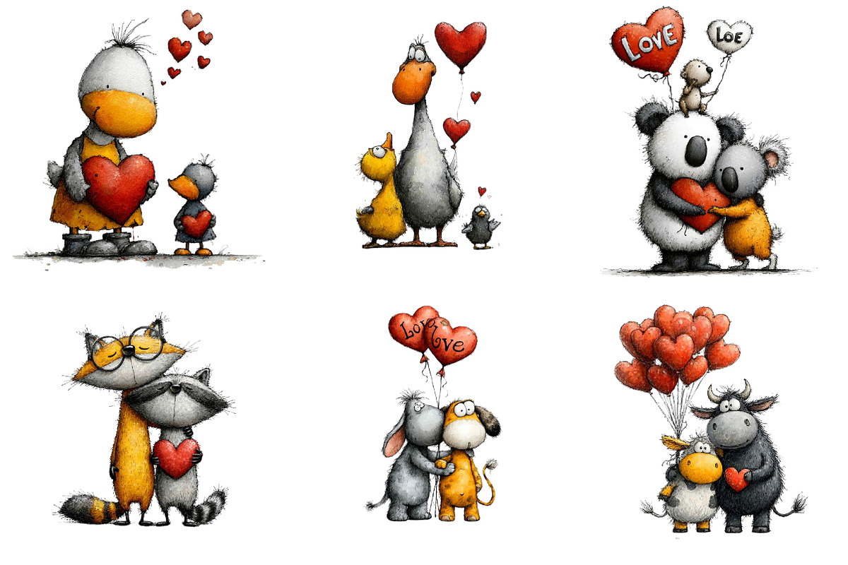 Valentine's Day Animal Couple Clipar, an Illustration by CreationArt (Photo 2 of 5)