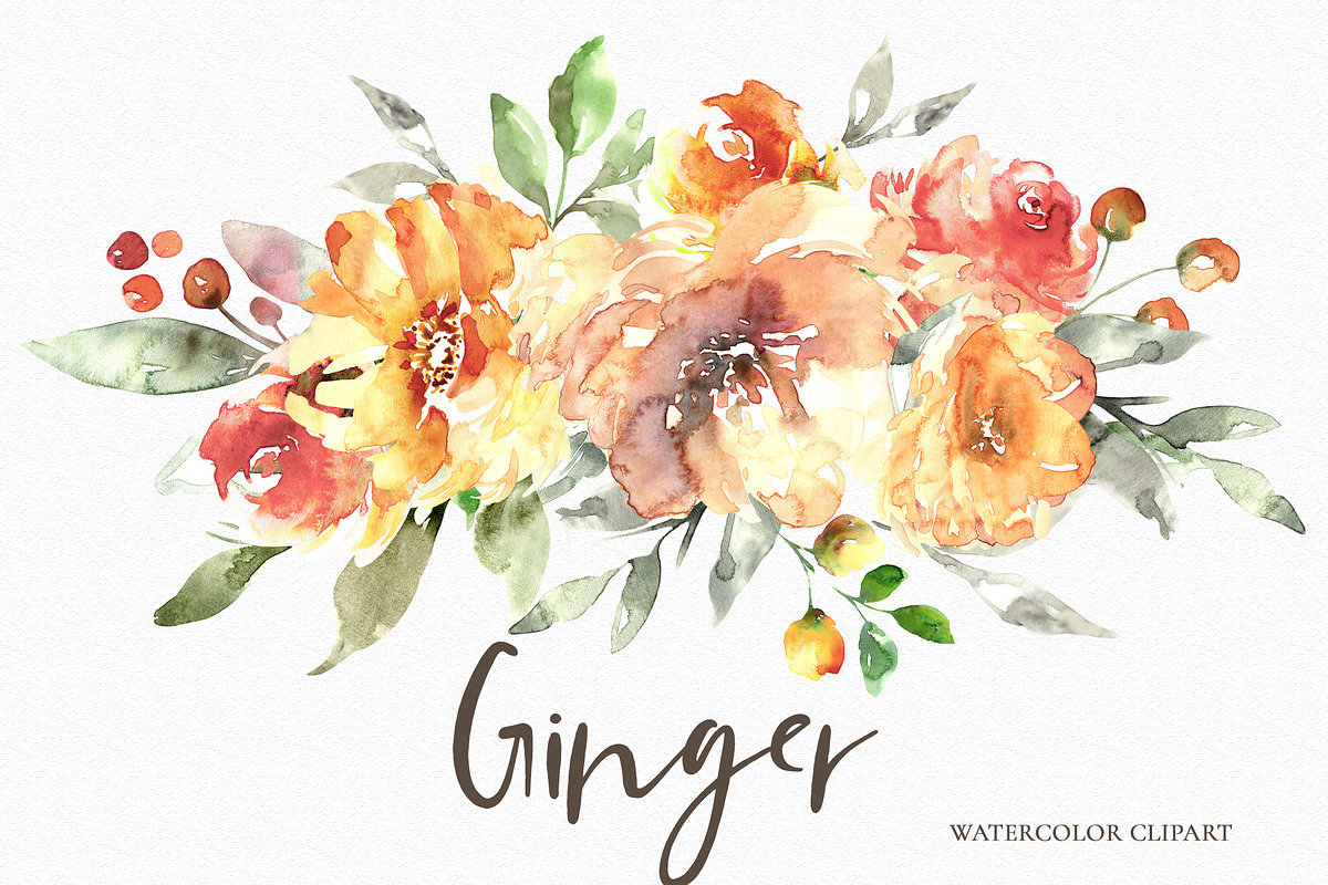 Ginger - Watercolor Flowers Clipart, a Decorative Illustration by MariaScaroniAtelier (Photo 4 of 6)