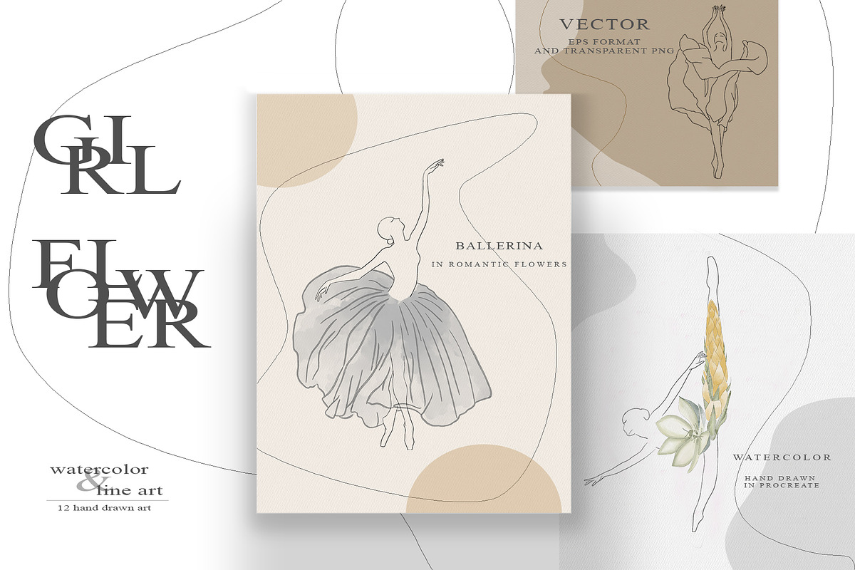 Watercolor and vector Ballerinas, a Decorative Illustration by AnastasiyaOleynik (Photo 1 of 8)