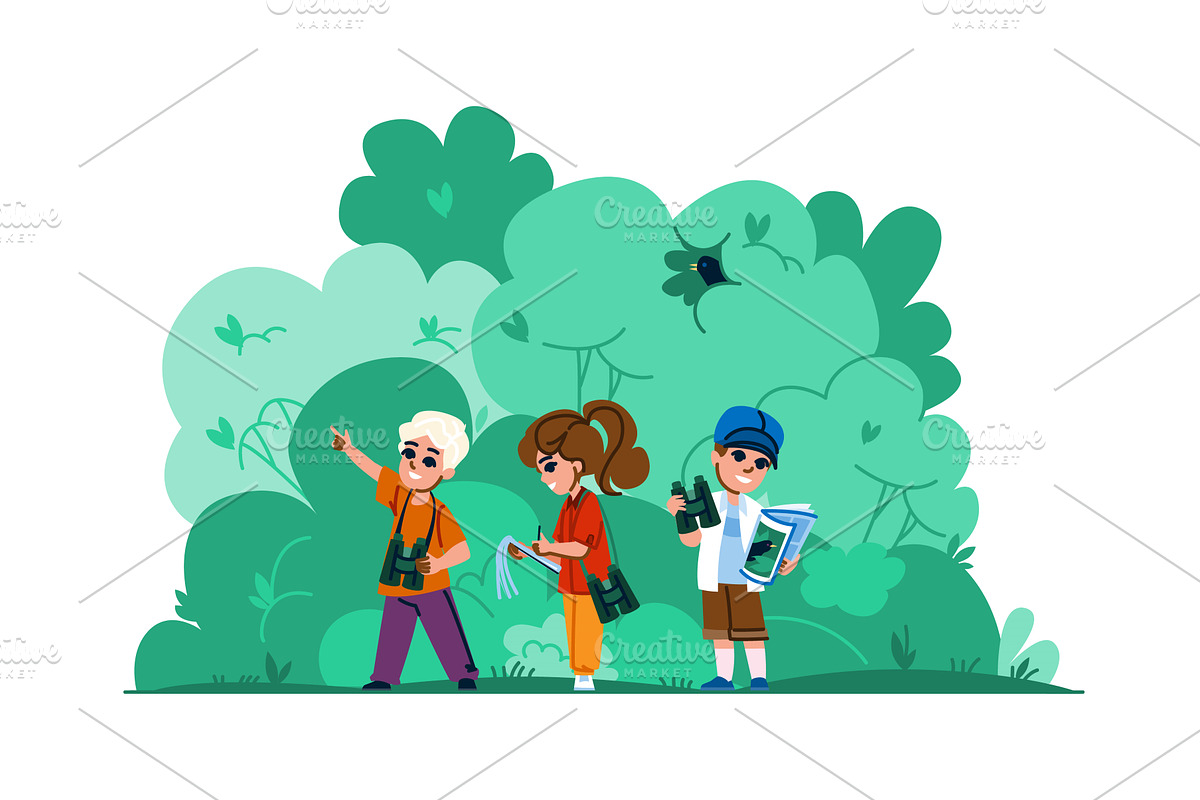 bird watching hobby kid vector, a Person Illustration by pikepicture