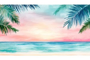Serene tropical sunset with palm, an Illustration by Lermont51