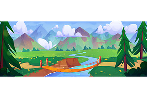 Scenic mountain landscape with blue, an Illustration by art PVP - market