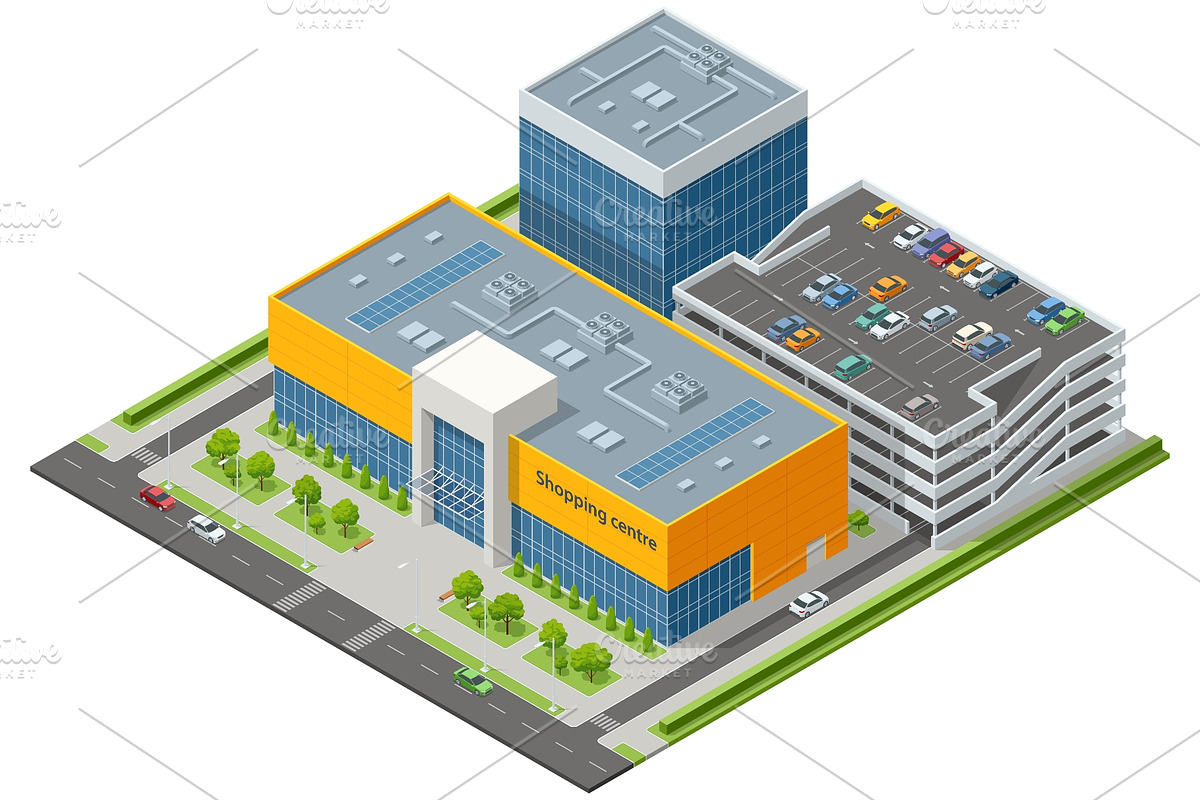 Isometric Retail Center with Car, an Object Illustration by Golden Sikorka (Photo 1 of 3)