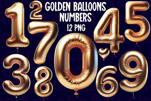 Golden Balloons Numbers Clipart