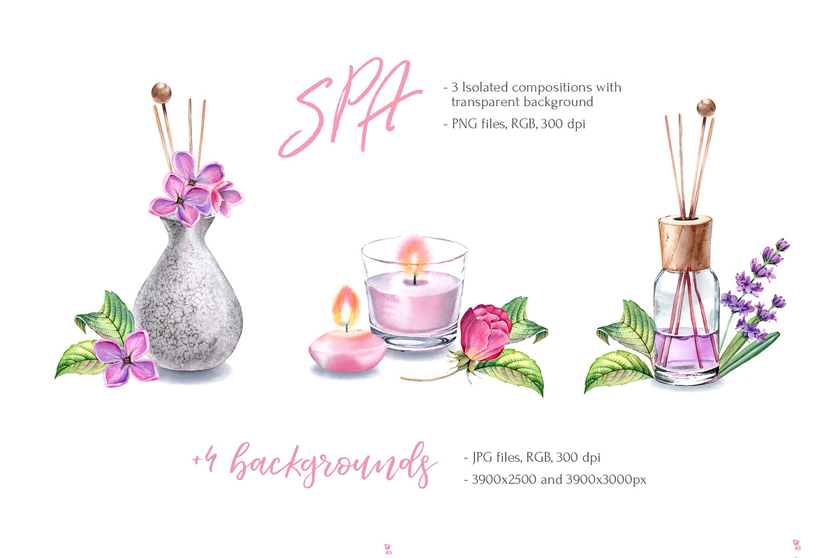 SPA Watercolor Beauty Items Set, an Object Illustration by Akvarelldesign (Photo 3 of 3)