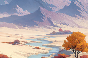Serene desert landscape with flowing, a Photo by Pixeness Studio