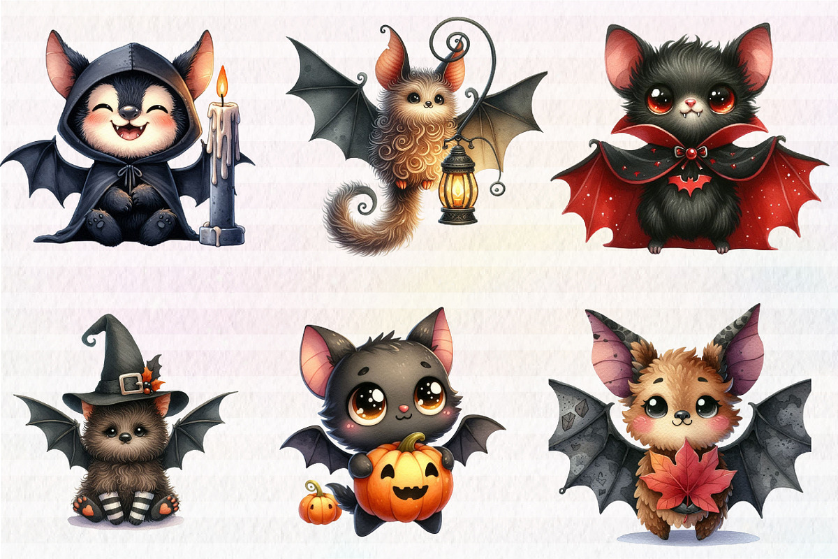 Kawaii Quirky Halloween Bat Clipart, an Illustration by CreationArt (Photo 2 of 4)