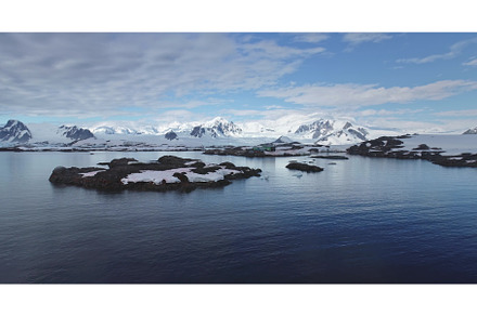 Antarctic polar station on rocky
