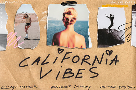 Cali Vibes: Mixed Media Collage Set, an Object Graphic by lerinartstudio