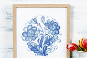 Gzhel watercolor clipart, an Illustration by Nataliapiache (Thumbnail 3 of 5)