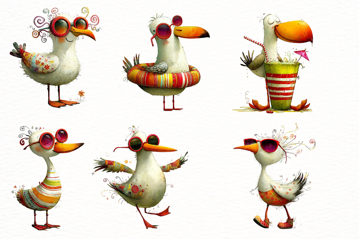 Whimsical Summer seagull Clipart, an Illustration by Designworld (Photo 2 of 8)