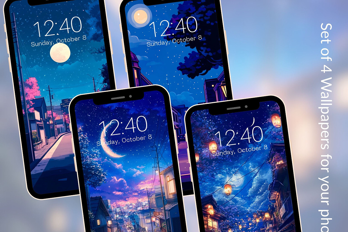 Anime Night Street Wallpapers, a Graphic by Kalindiprints (Photo 1 of 6)
