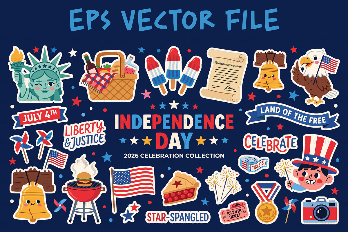 Sticker Pack Cute Independence Day, an Object Graphic by NH graphic (Photo 1 of 3)